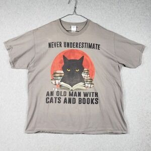 Port & Company Never Underestimate An Old Man With Cats And Books Shirt Gray 2XL